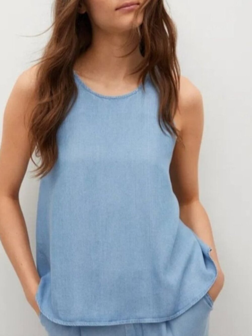 Mango Denim Chambray Wrap Back Sleeveless Top